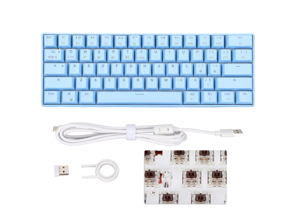 Teclado Mecânico Readson 61 Teclas Rgb 3 Modos Sem Fio Ergonômico Compatível Com Jogos Eixo Cor Chá