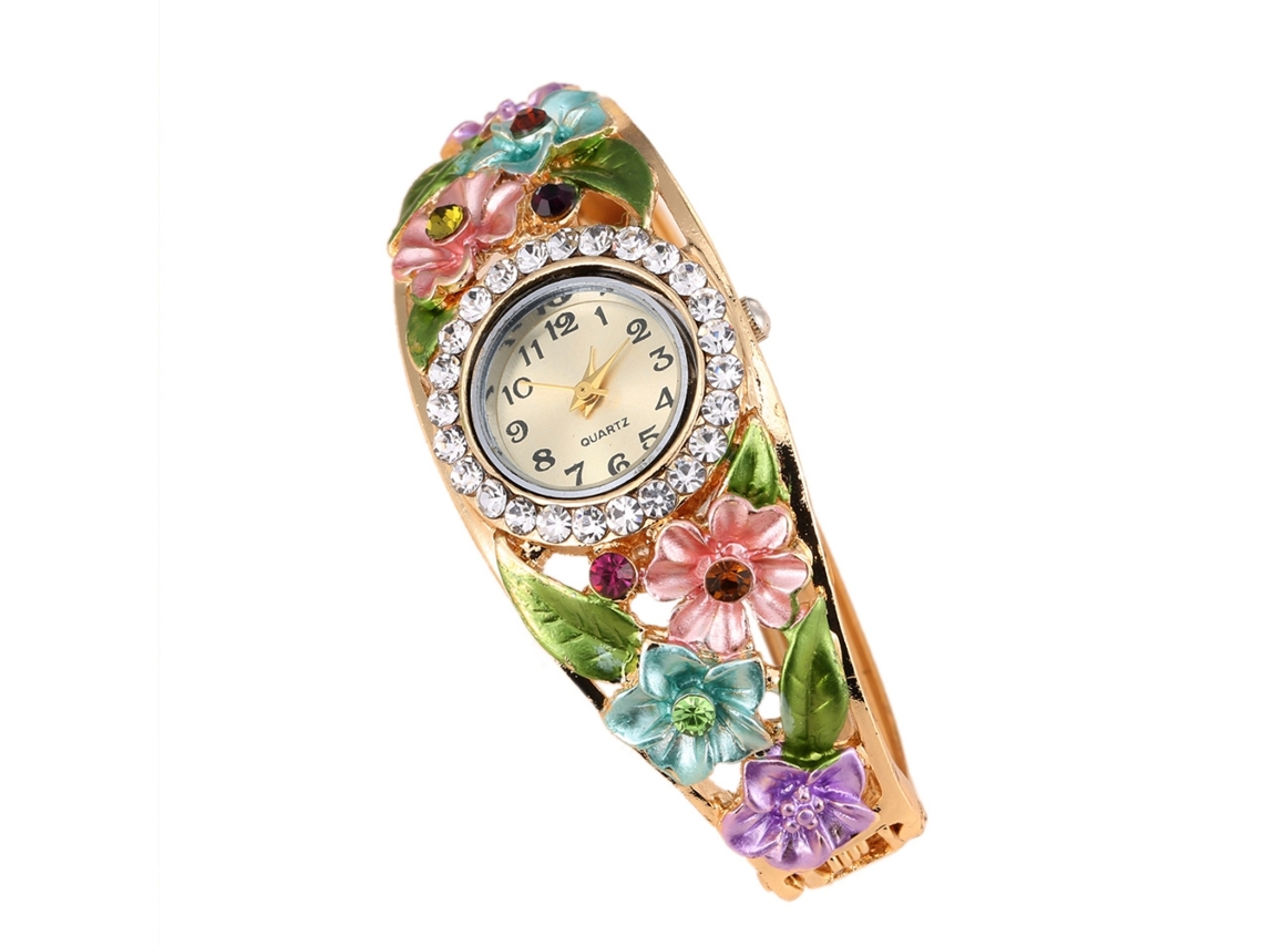 Relógio de Pulso Feminino Elegante Fashionable com Quartzo e Pedras Brilhantes (2)