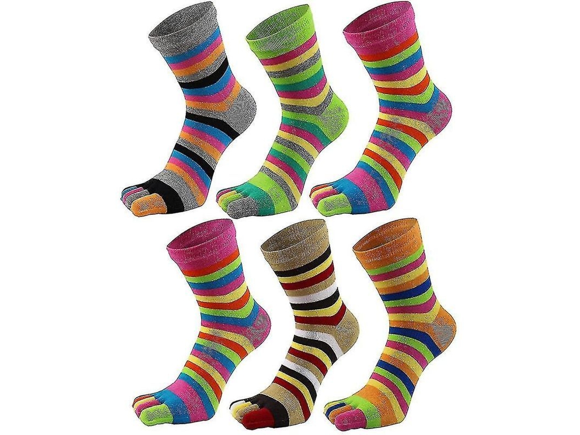 Meias De Dedo Para Mulher 5 Dedos Algodão Absorvente Desportivas 6 Pares Cor Aleatória