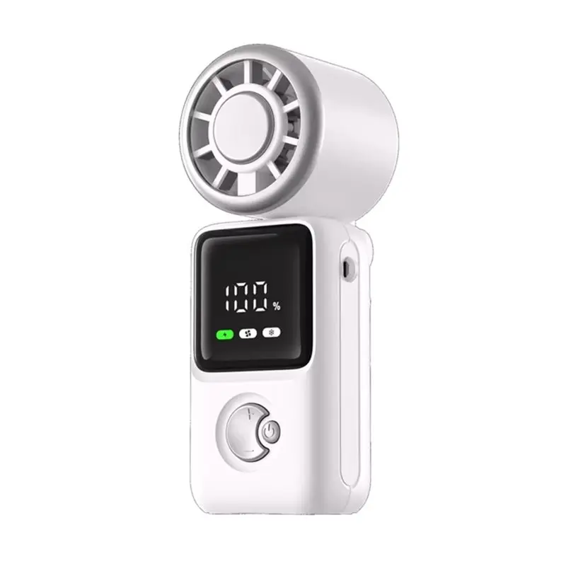 (branco) Um Ventilador Portátil De Mão Com Visor Led E Carregamento Usb.