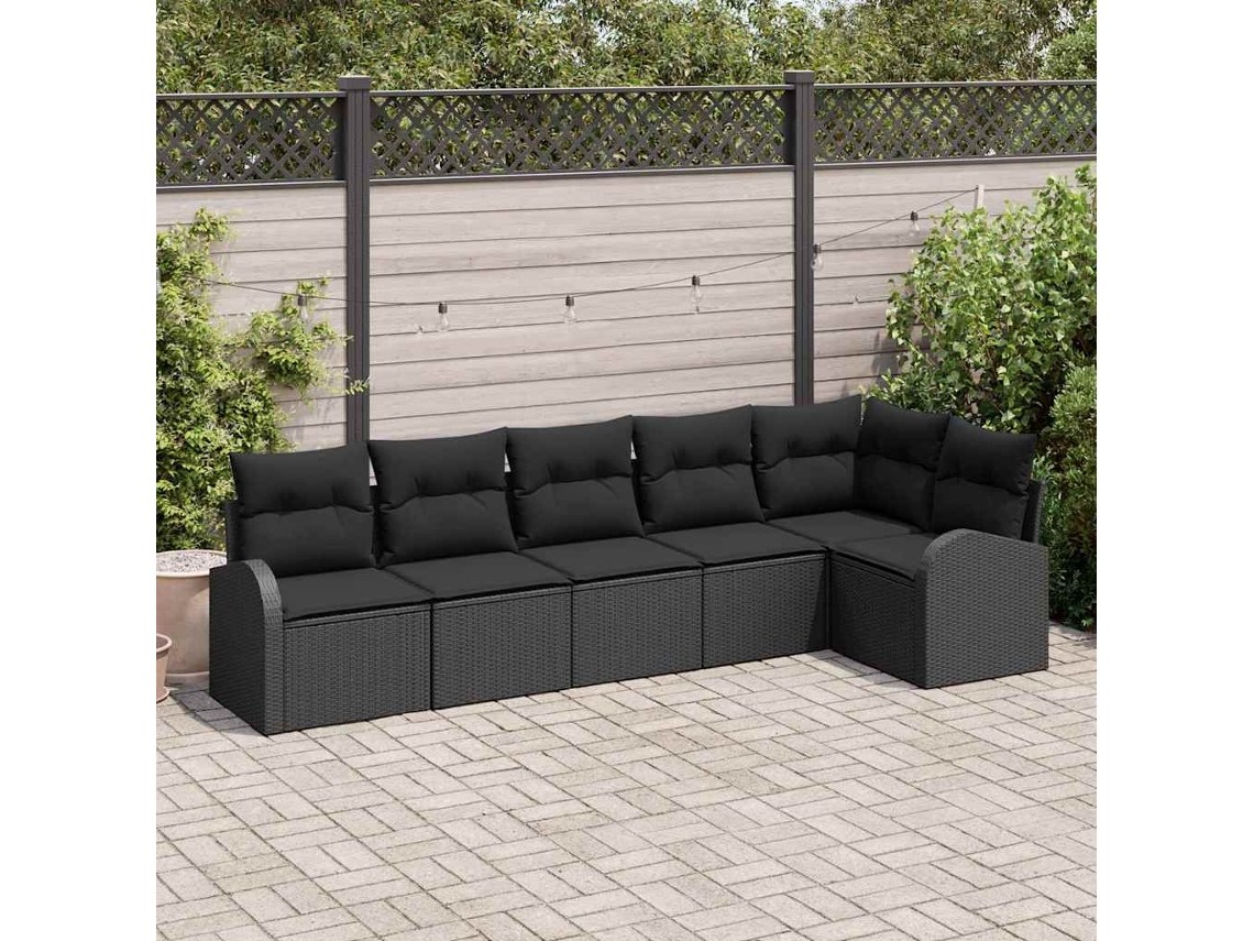 Vidaxl Conjunto De Sofá De Jardim 6 Unid. Preto Vime Pe