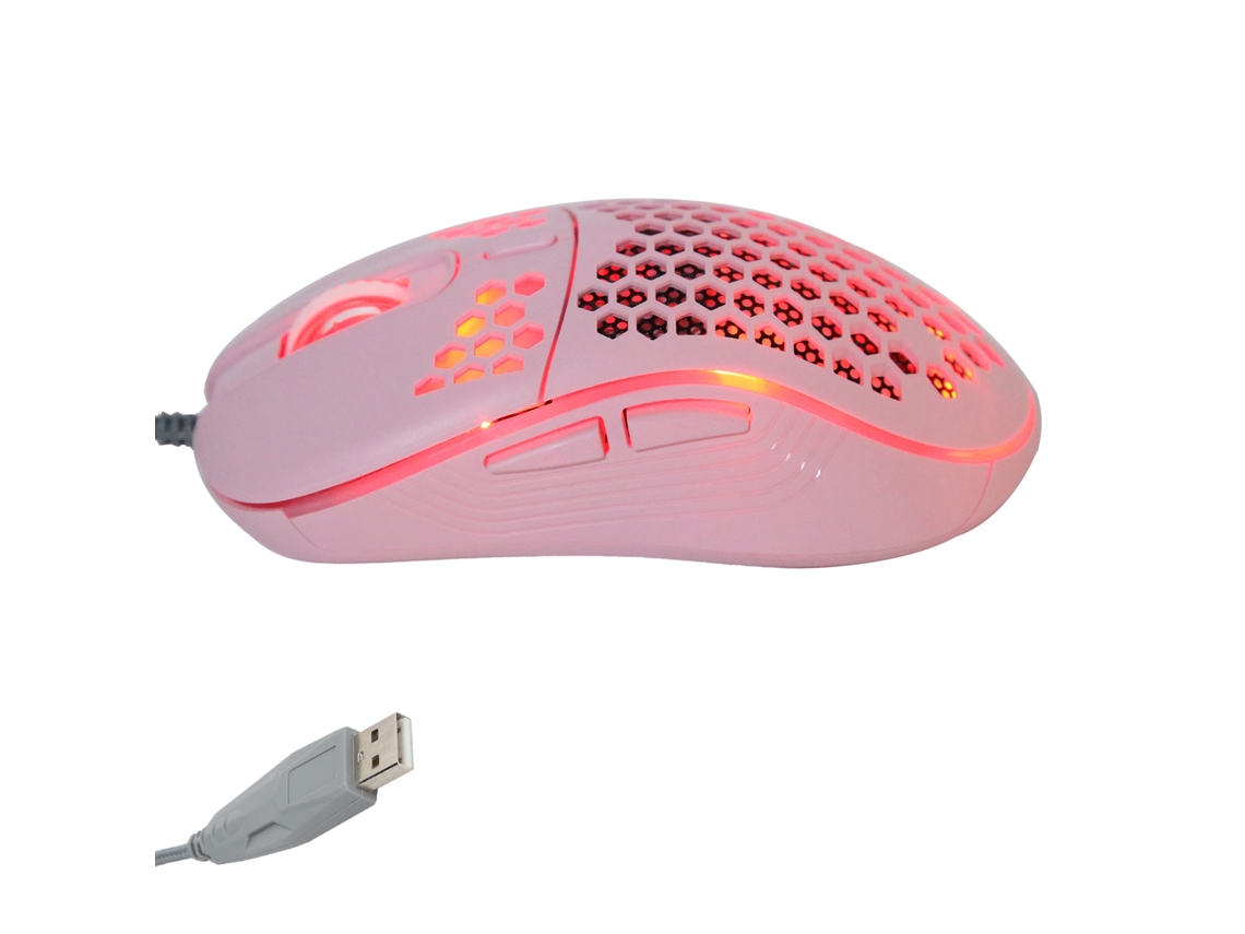 Aetheria mouse Gamer com Fio Rgb Ajustável 4 Velocidades Dpi Design Oco Rosa para Notebook e Desktop