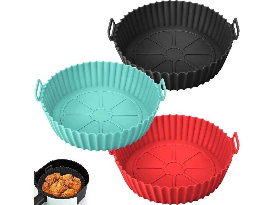 Prato De Silicone Ing Em Três Partes, Molde De Silicone Para Fritadeira A Ar Quente, Livre De Bpa, Reutilizável, Resistente Ao Calor