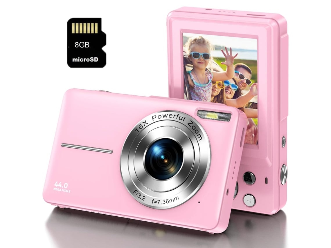 Câmera Compacta Digital VIGA EUROPE Dc403 Nível de Entrada para Crianças Presente Câmera Fhd 44Mp Zoom 16X Tela de 2 4 Polegadas 8Gb Rosa