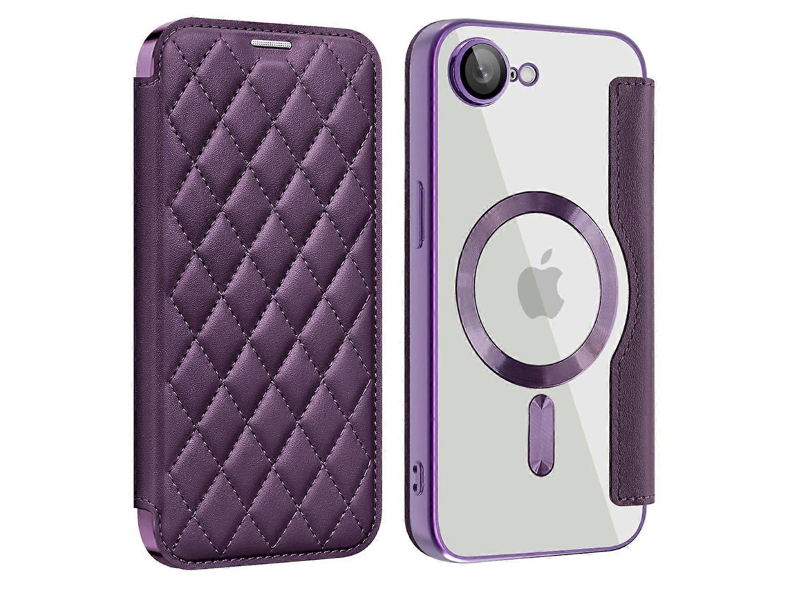 Capa Para Iphone 16e Compatível Com Capa De Couro Sintético Magsafe Rhombus - Roxo Escuro
