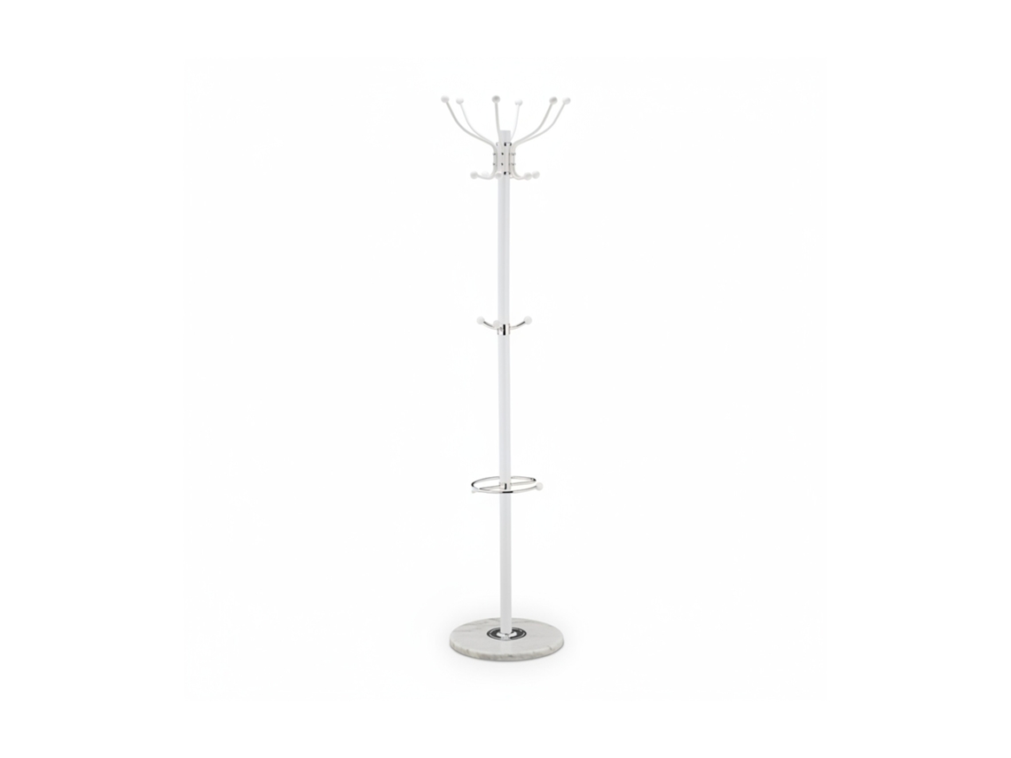 Bengaleiro Relaxdays Com Suporte Para Guarda-chuvas, 16 Ganchos, 176,5 X 36,5 Cm, Base Em Mármore, Freestanding, Branco