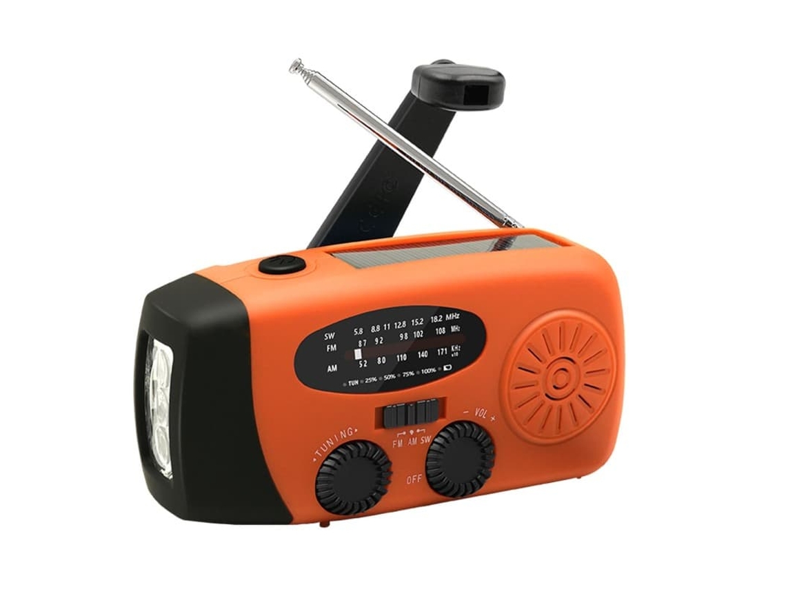 Rádio am/fm AQUAFORGE com lanterna led, bateria externa 2000mah, solar e manivela