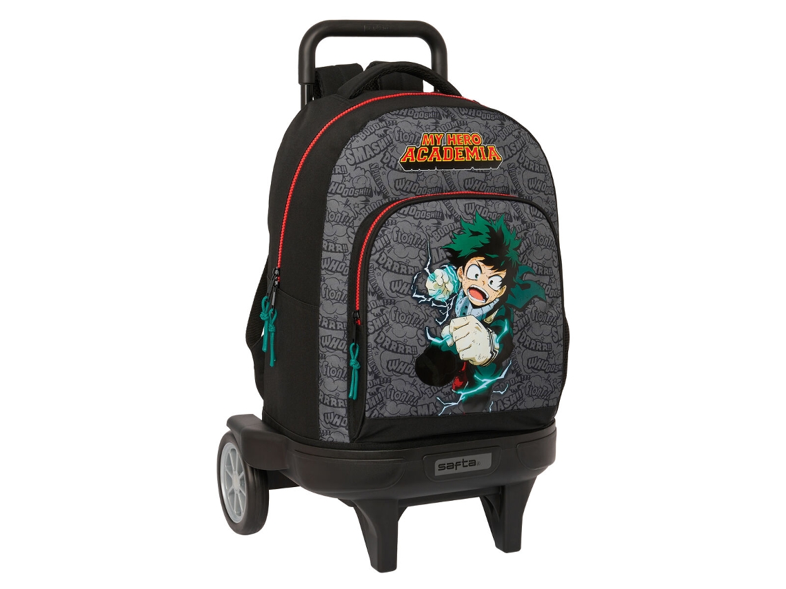 Mochila Escolar Preta com Rodas My Hero Academia 33 x 45 x 22 cm