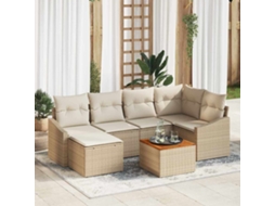 Vidaxl Conjunto De Sofá De Jardim 7 Unid. Bege Vime Pe