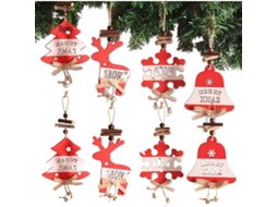 8 Peças De Decoração De Natal Em Madeira, Decorações Pendentes Para Árvore De Natal