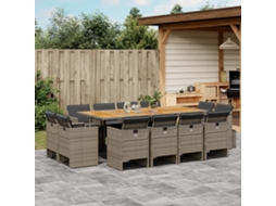 13 Pcs Conjunto Jantar P/ Jardim C/ Almofadões Vime Pe Cinza Dkd Home Decor