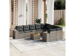 Vidaxl 10 Pcs Conjunto Sofás de Jardim C/ Almofadões Vime Pe Cinzento