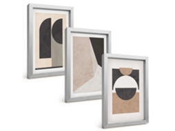 Conjunto De Pinturasformas Abstratas Bege Marrom Moldura Prateada Quadros Para A Sala De Estar Espelharte (3 Peças 20x30 Cm)