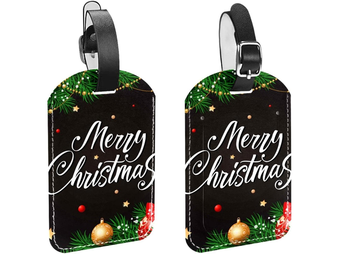 Conjunto De 2 Etiquetas Bagagem Em Couro Pu Com Enfeites Natal