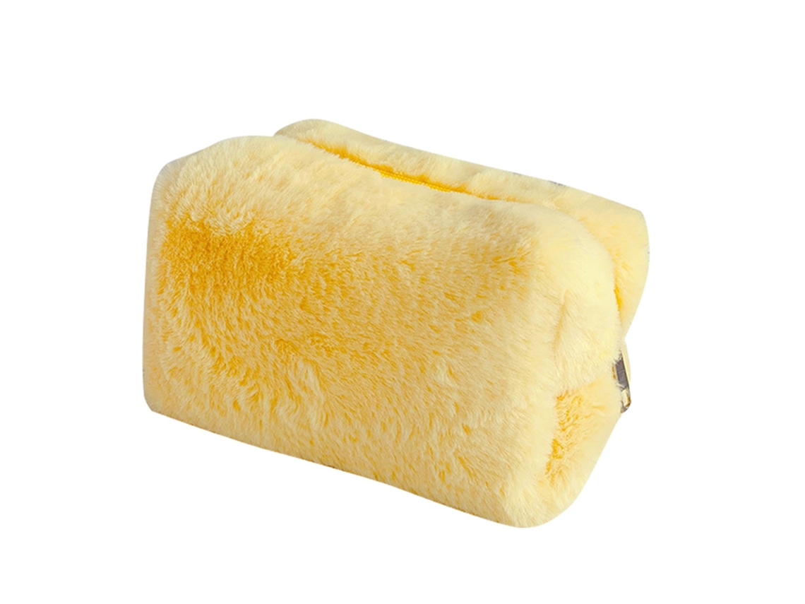 Bolsa De Maquiagem De Pelúcia, Linda, Suave E Esponjosa, Linda, Portátil, Grande, Para Viagens, Para Meninas, Cor Amarela Brilhante
