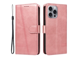 Capa Em Couro Pu Magnético Para Iphone 16 Pro Max - Ouro Rosa