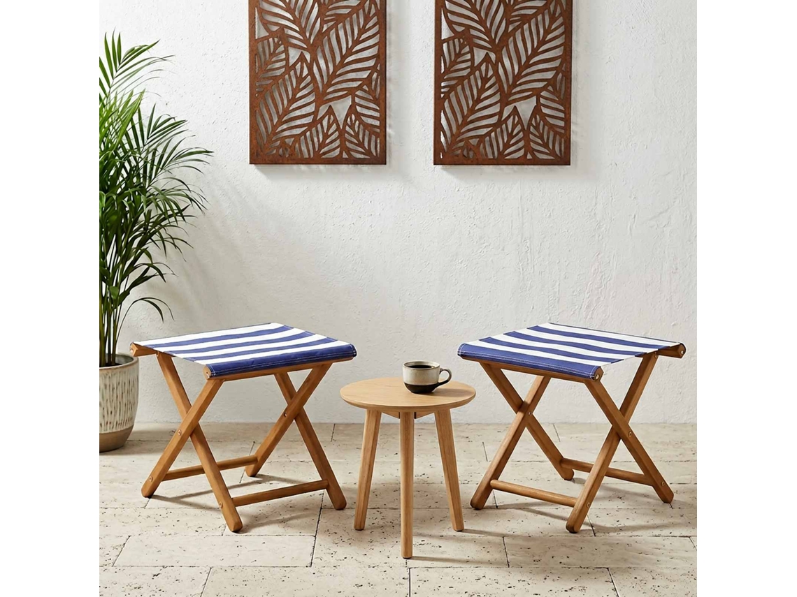 Vidaxl Cadeira De Deck 2 Pcs Madeira Sólida De Eucalipto Azul E Branco