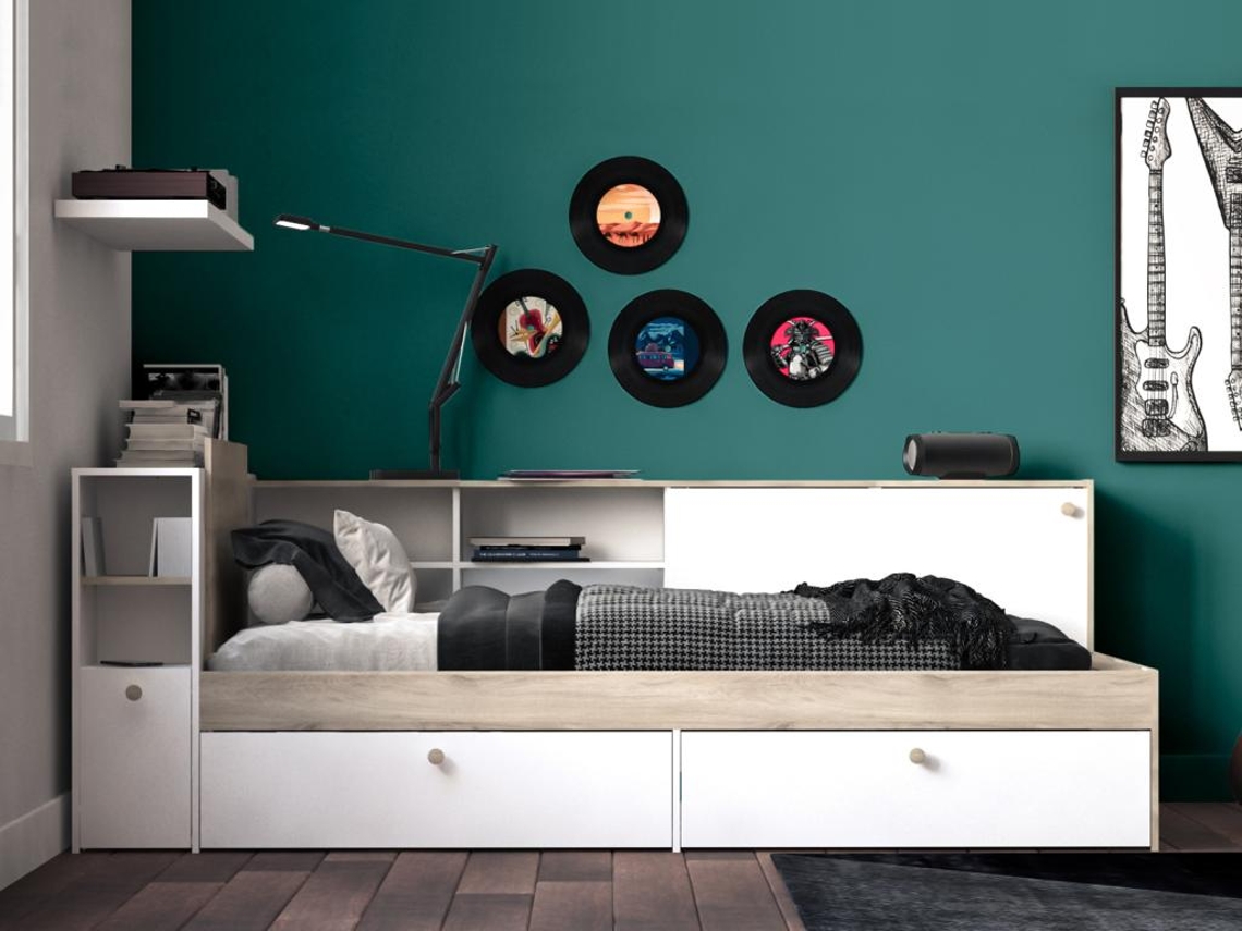 Estrutura de cama LIARA VENTE-UNIQUE.PT Natural claro, Branco 90x190 cm, 90x200 cm - Sem colchão - Sem sommier