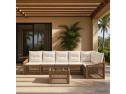 Vidaxl Conjunto De Sofá De Jardim 7 Pcs Bege Vime Pe