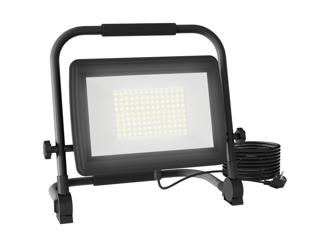 Refletor De Trabalho Led 6500k Com Cabeça Giratória E Suporte Ajustável, Fabricado Em Alumínio E Metal, 35x20x32 Cm, Preto.