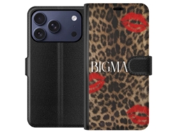 Capa Carteira Compatível Com Apple Iphone 17 Pro Com Estampa De Leopardo, Lábios Vermelhos E Texto. Design Moderno E Expressivo.
