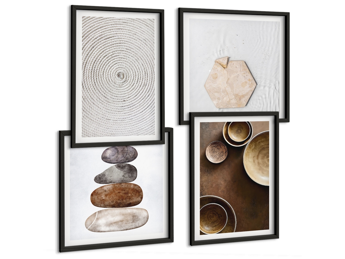 Galeria De Pinturas Murais Plantas Abstratas Em Tons Pastel Moldura Preta Quadros Para O Escritório Espelharte (conjunto De 4 Imagens)