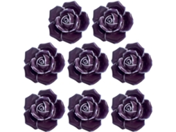 Conjunto De 8 Puxadores Cerâmica Em Formato Rosa Para Móveis