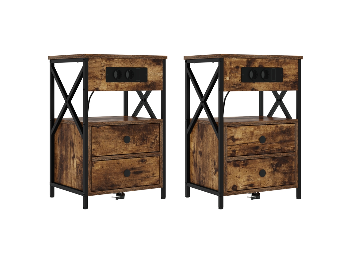 Conjunto 2 Armário De Cabeceira Vidaxl Castanho Derivados De Madeira (40 X 31 X 60 Cm)