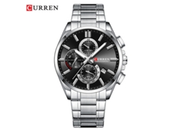 Relógio Masculino Cronógrafo Casual À Prova D'água com Seis Ponteiros e Calendário. MDUG (pulseira Prateada, Mostrador Preto)