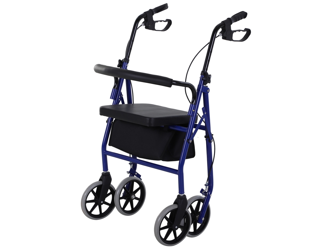Andador para Adultos Dobrável com Armazenamento Assento e Travão 65x53x79 89cm Azul e Preto