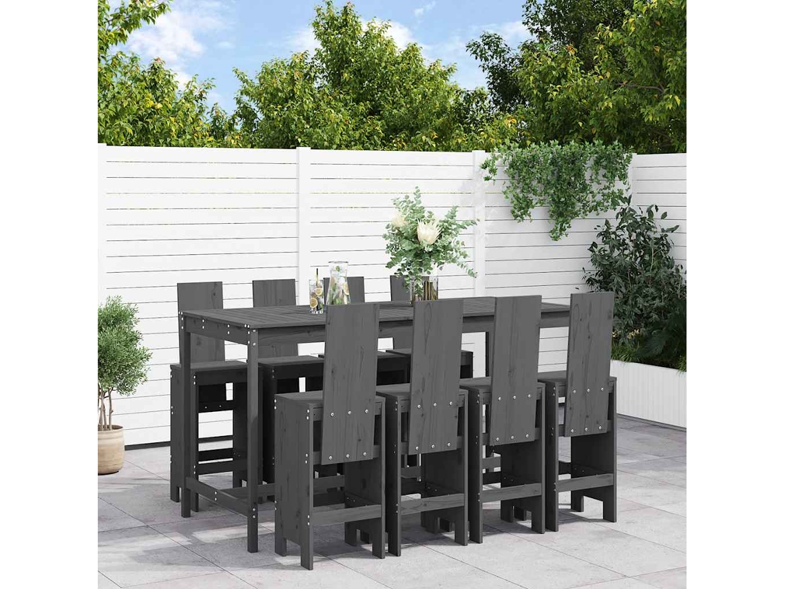 Vidaxl 9 Pcs Conjunto De Bar Para Jardim Pinho Maciço Cinzento