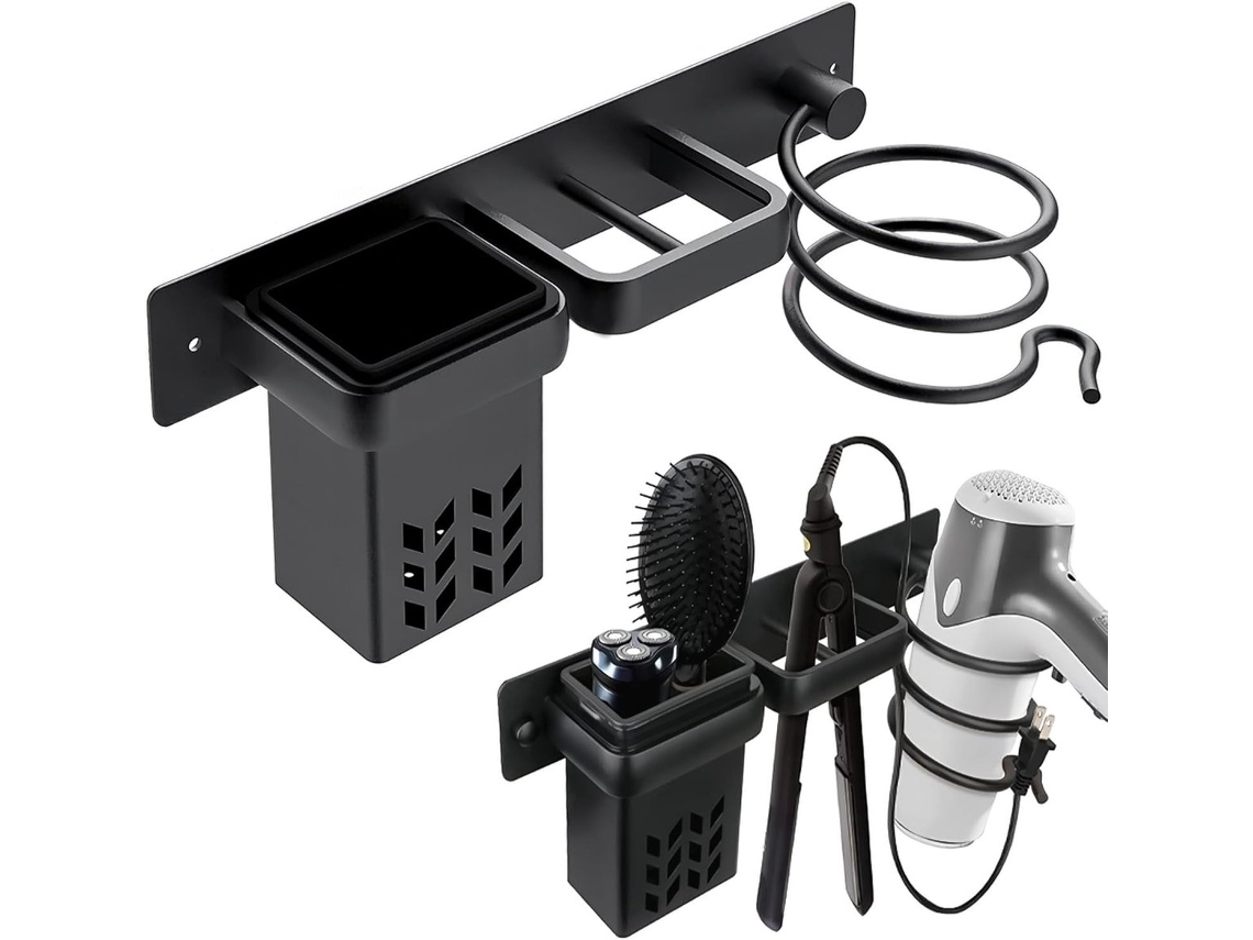 Suporte De Parede Para Secador Cabelo E Chapinha, Preto.