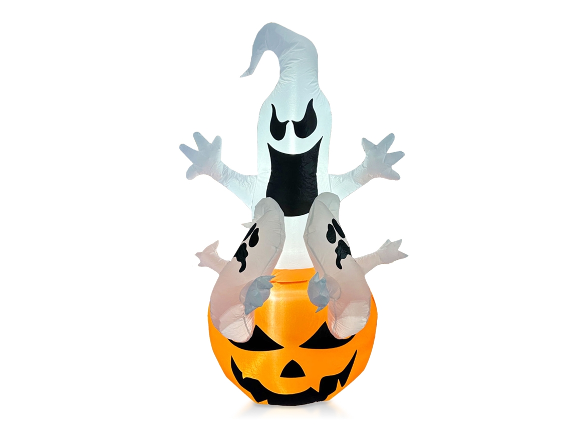 Decoração de Halloween inflável abóbora fantasma branca luminosa LED para jardim quintal 5.9ft | S/MARCA