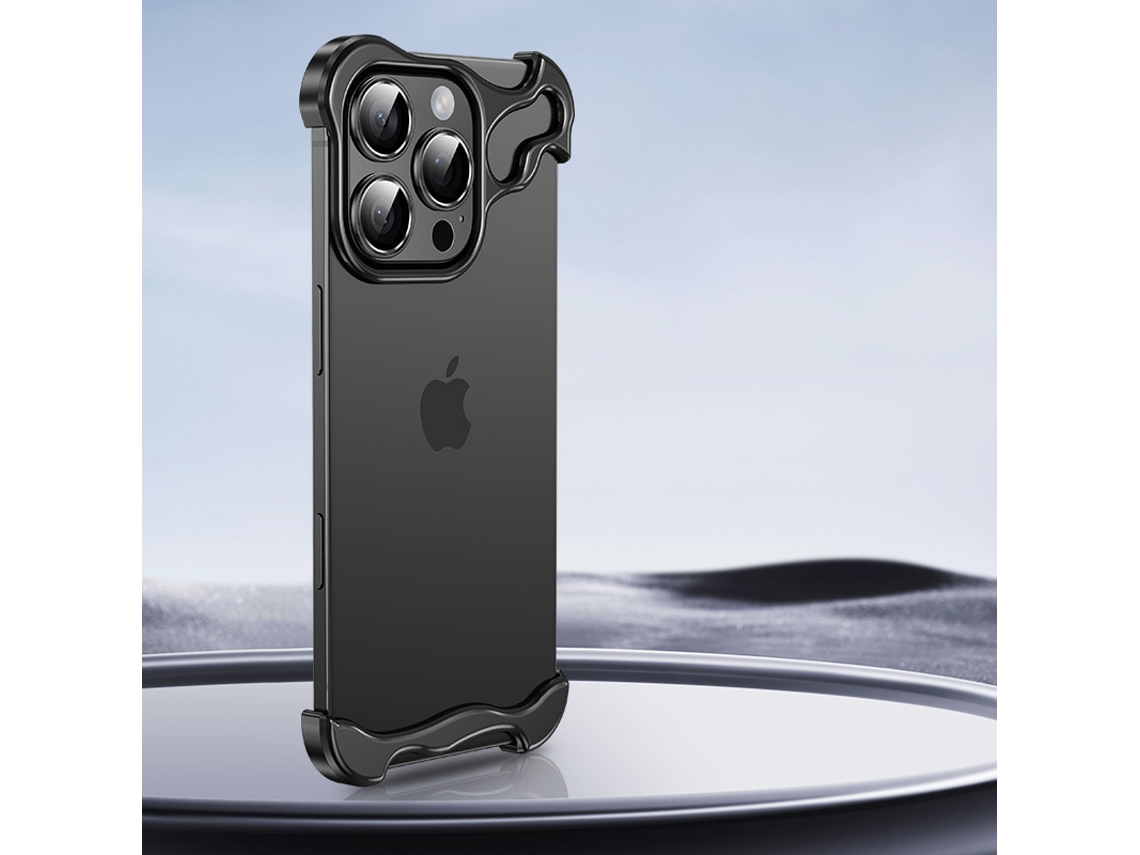 Capa Ultrafina Sem Bordas Com Cantos De Metal E Protetor De Lente Para Iphone 16 Pro - Preta