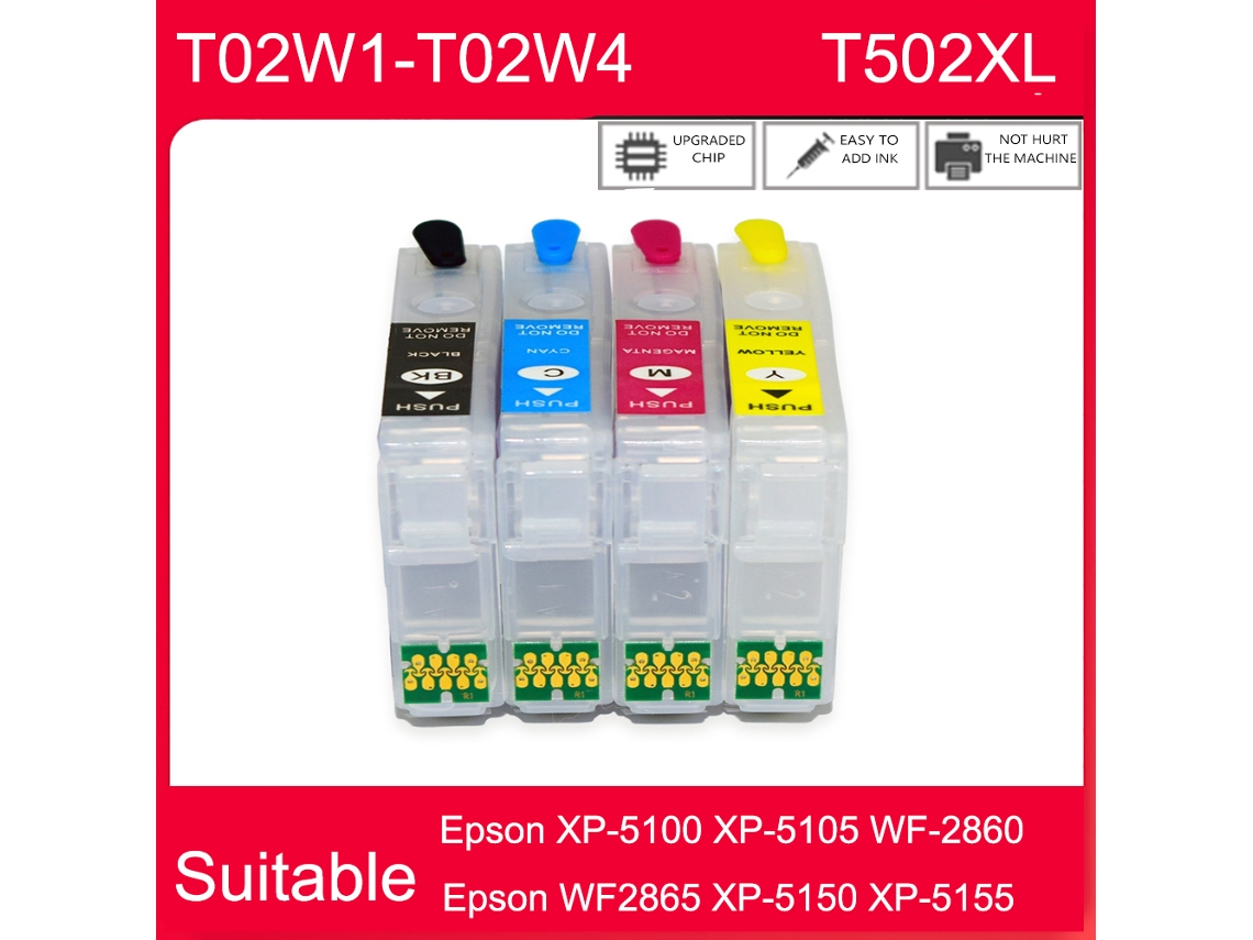 1set With 30ml Ink-einkshop 502xl T502xl Cartucho De Tinta Recarregáveis Expression Início Xp-5100 Xp-5105 Wf-2860 Wf2865 Xp-5150 Xp-5155 T02w1-t02w4