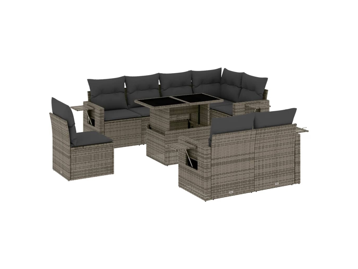 Conjunto de 9 Sofás para Jardim com Almofadões Vime Pe Cinzento MAISON EXCLUSIVE (90x200 cm)