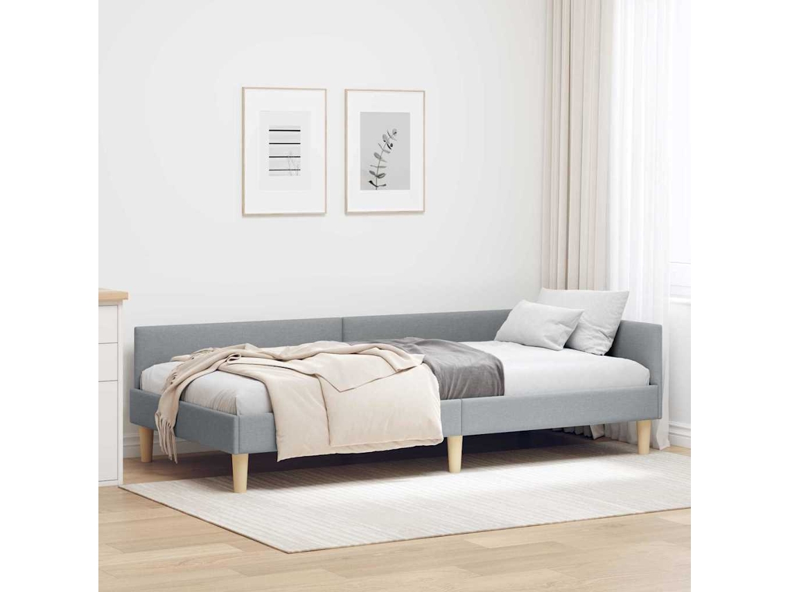Vidaxl Estrutura De Cama De Canto Cinzento-claro 90 X 190 Cm Tecido