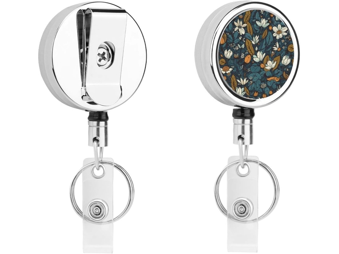 Porta-cartões de metal para identificação de animais, com bobinas retráteis e clipes resistentes.
