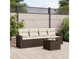 Vidaxl 5 Pcs Conjunto Sofás P/ Jardim C/ Almofadões Vime Pe Castanho