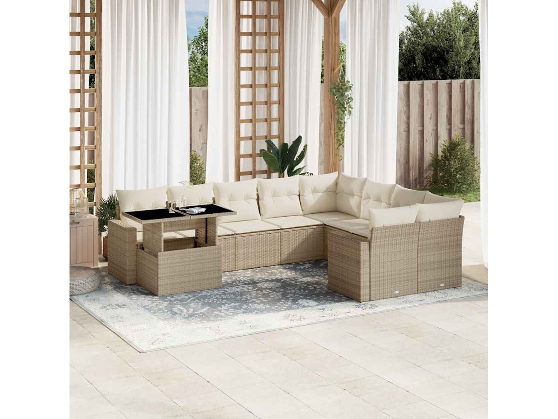 Vidaxl 10 Pcs Conjunto De Sofás P/ Jardim Com Almofadões Vime Pe Bege