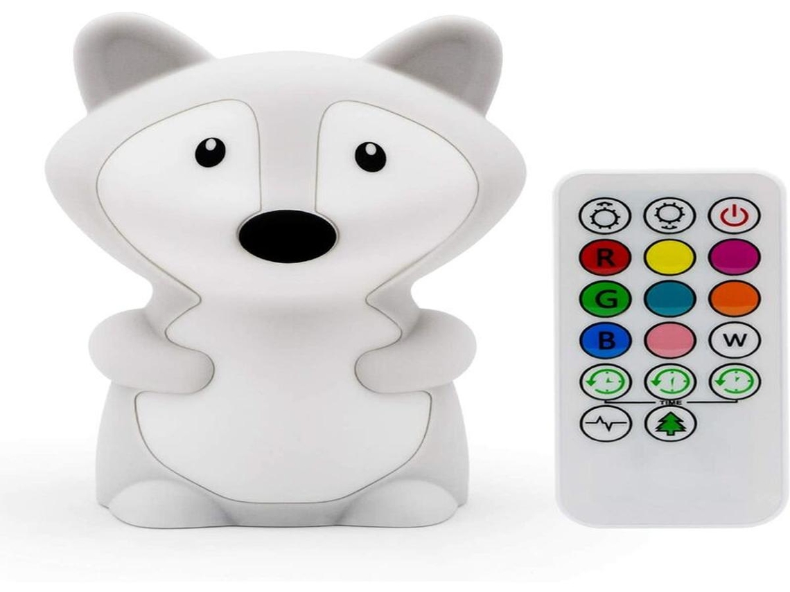 Luminária noturna Lurelia em formato de raposa, feita de silicone livre de BPA, recarregável via USB, com controle remoto e sensor de toque, ideal para bebês e crianças.