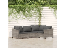 Vidaxl 4 Pcs Conjunto Lounge De Jardim C/ Almofadões Vime Pe Cinzento