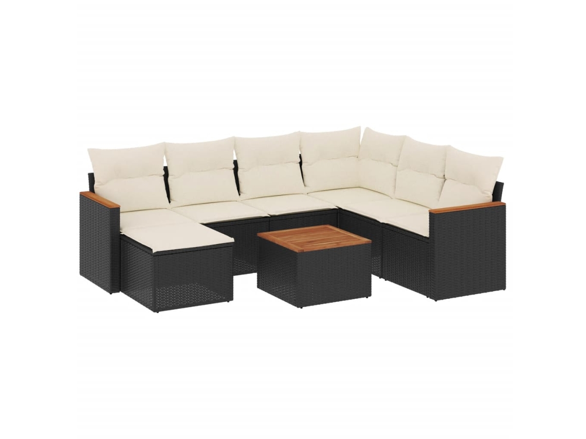 Conjunto de 8 Sofás de Jardim com Almofadões Vime Pe Preto MAISON EXCLUSIVE (8 pcs)