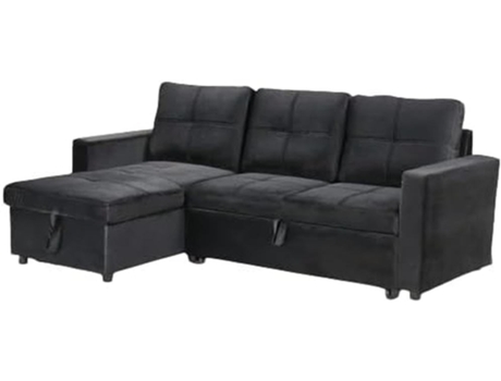Sofá-cama Chaise Longue 215X135 cm Pau Veludo Preto IBERA HOME