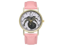 Reloj De Cuarzo Para Mujer Con Correa De Cuero Pu, Dial Grande Redondo, Moda (rosa)