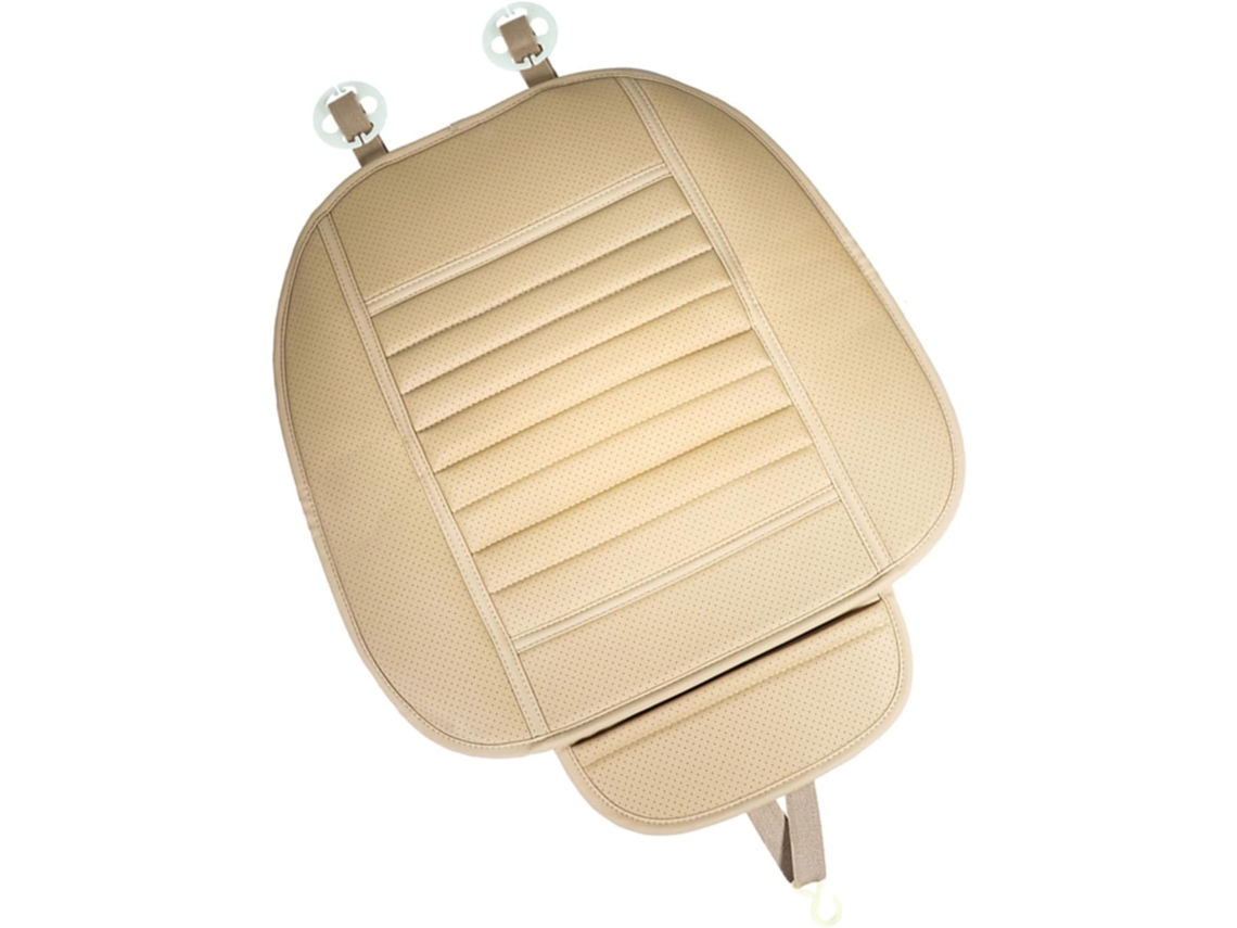 Capa De Assento De Carro Impermeável Em Pu Bege Com Almofada E Bolso Integrados.