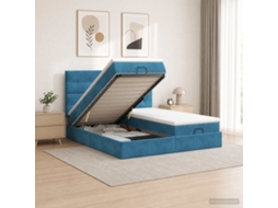 Vidaxl Cama Ottoman Com Colchão 2 Unid. Azul Escuro Veludo