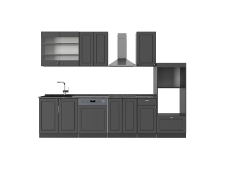 Cozinha Fame Line, 300cm Com Armário Alto, Pt Antracite, Antracite Dourado Landhaus, Antracite, Vicco