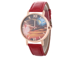 Reloj De Cuarzo Con Correa Pu Dial Redondo Para Parejas Estudiantes Zhoulianfa Rojo