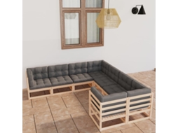 Vidaxl 8 Pcs Conjunto Lounge De Jardim C/ Almofadões Pinho Maciço
